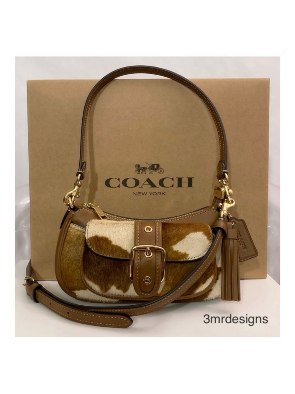 NWT COACH Ashton Haircalf With Cow Print Smooth Leather Mini Purse/Crossbody Bag